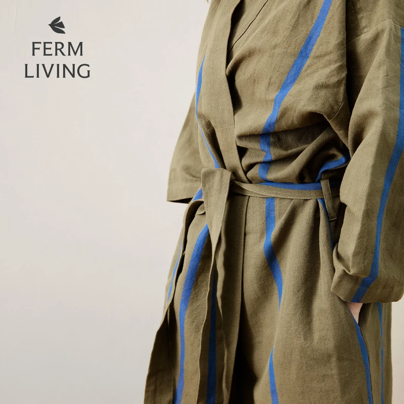 

Ferm Living Cotton Linen Spwear Long Sve Striped Four Seasons Robe Long Robe Spring Autumn Men Women Couples Pyjamas