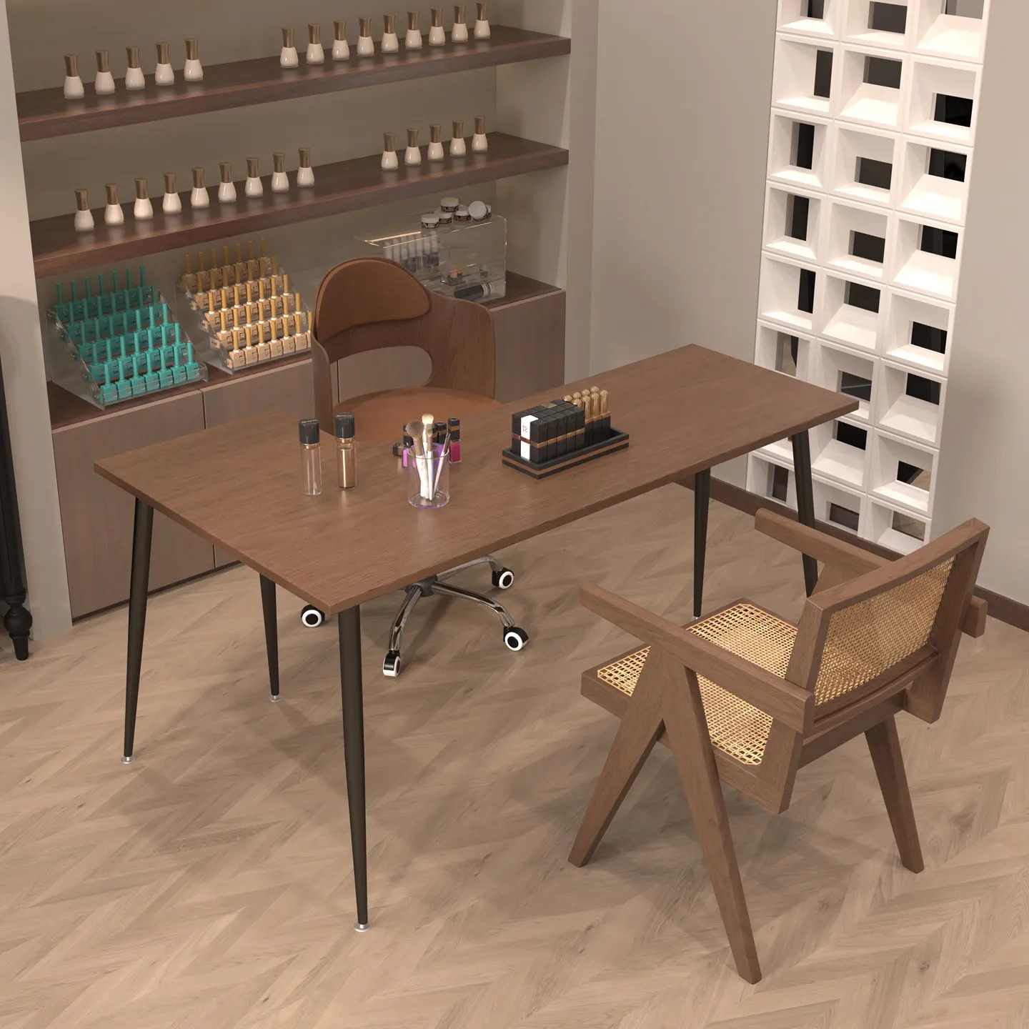 #Corner manicure table and chair combination set, retro solid wood manicure table, salon specific L-shaped corner table
