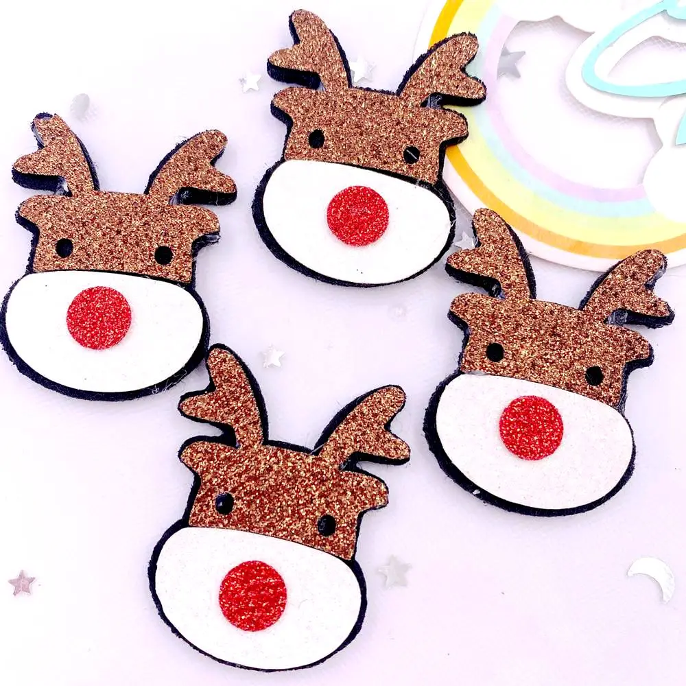 10pcs Felt Fabric Colorful Glitter Bepowder Cartoon Christmas Deer Patch Applique Sewing DIY Hair Bow Craft Supplie