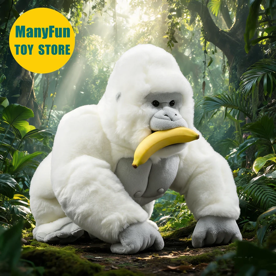 Albino Gorilla Plush Animal Realistic White Ape Plushie Lifelike Silverback Stuffed Toy Simulation Doll Lovers