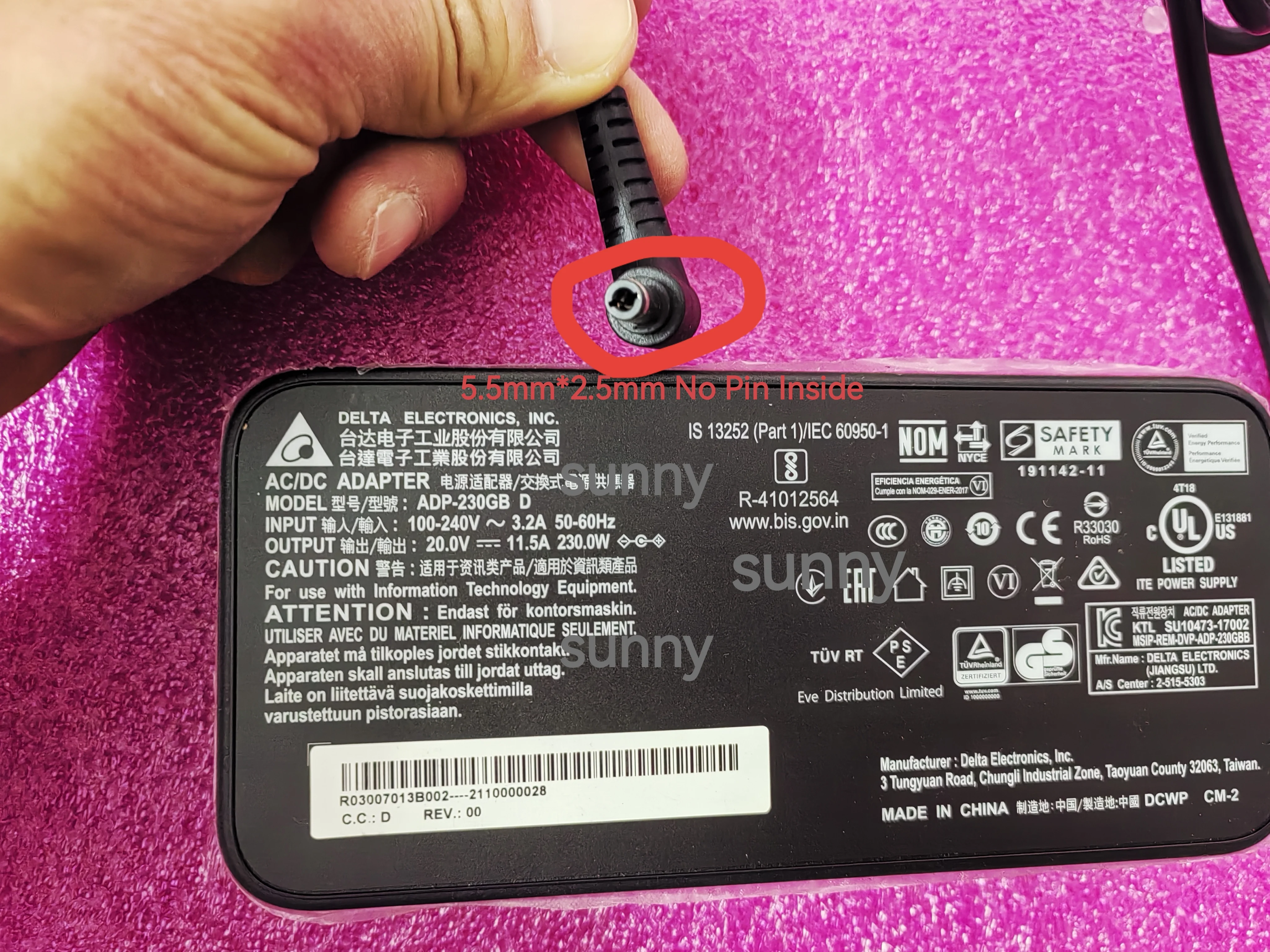 OEM Delta 230W 20V 11.5A ADP-230GB D AC Adapter 5.5*2.5mm 191142-11 For System76 Adder WS (addw4) i9-14900HX RTX4070 Laptop