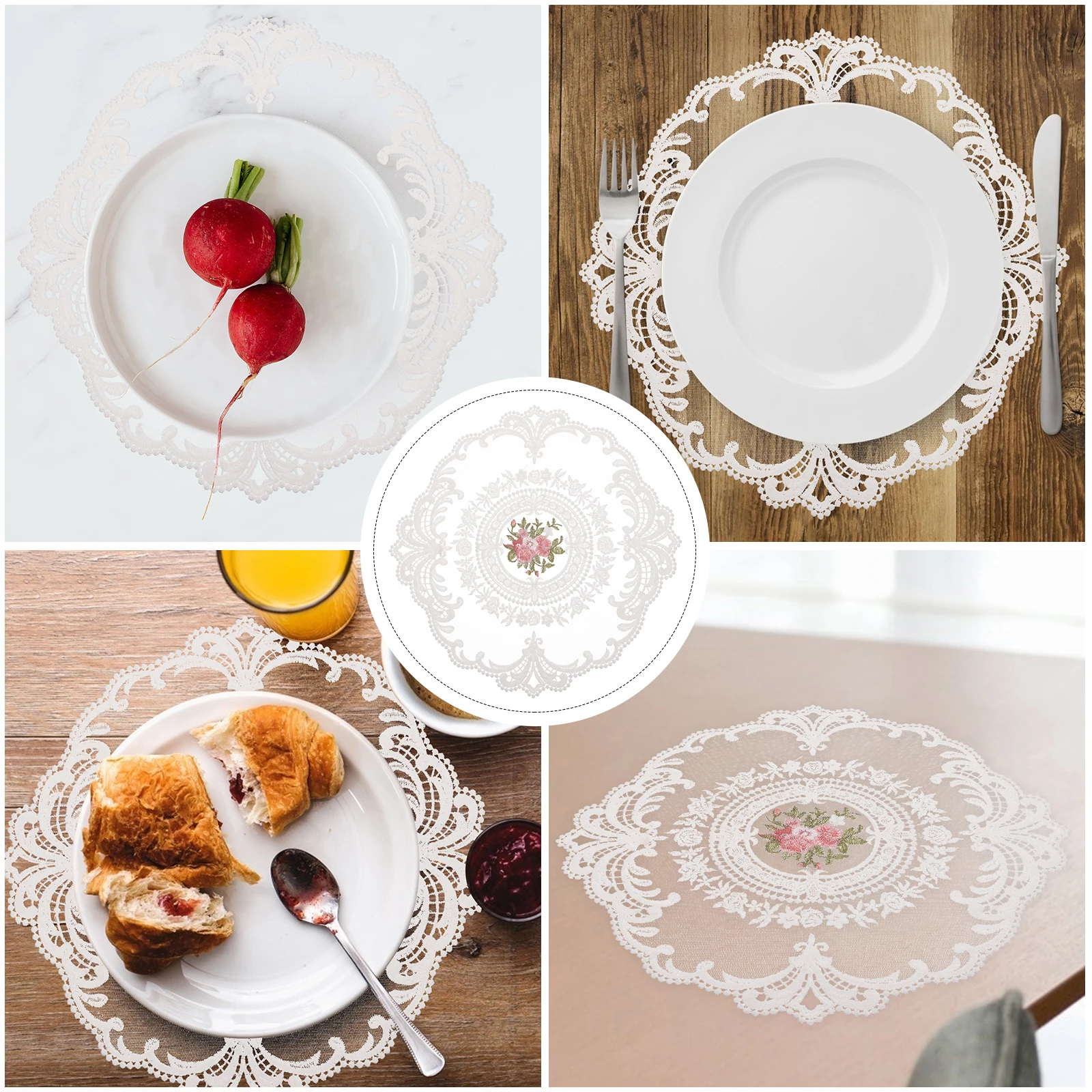 

2Pcs Decorative Lace Place Mat Soft Texture Fine Workmanship Table Accessory for Easter Valentine Thanksgiving