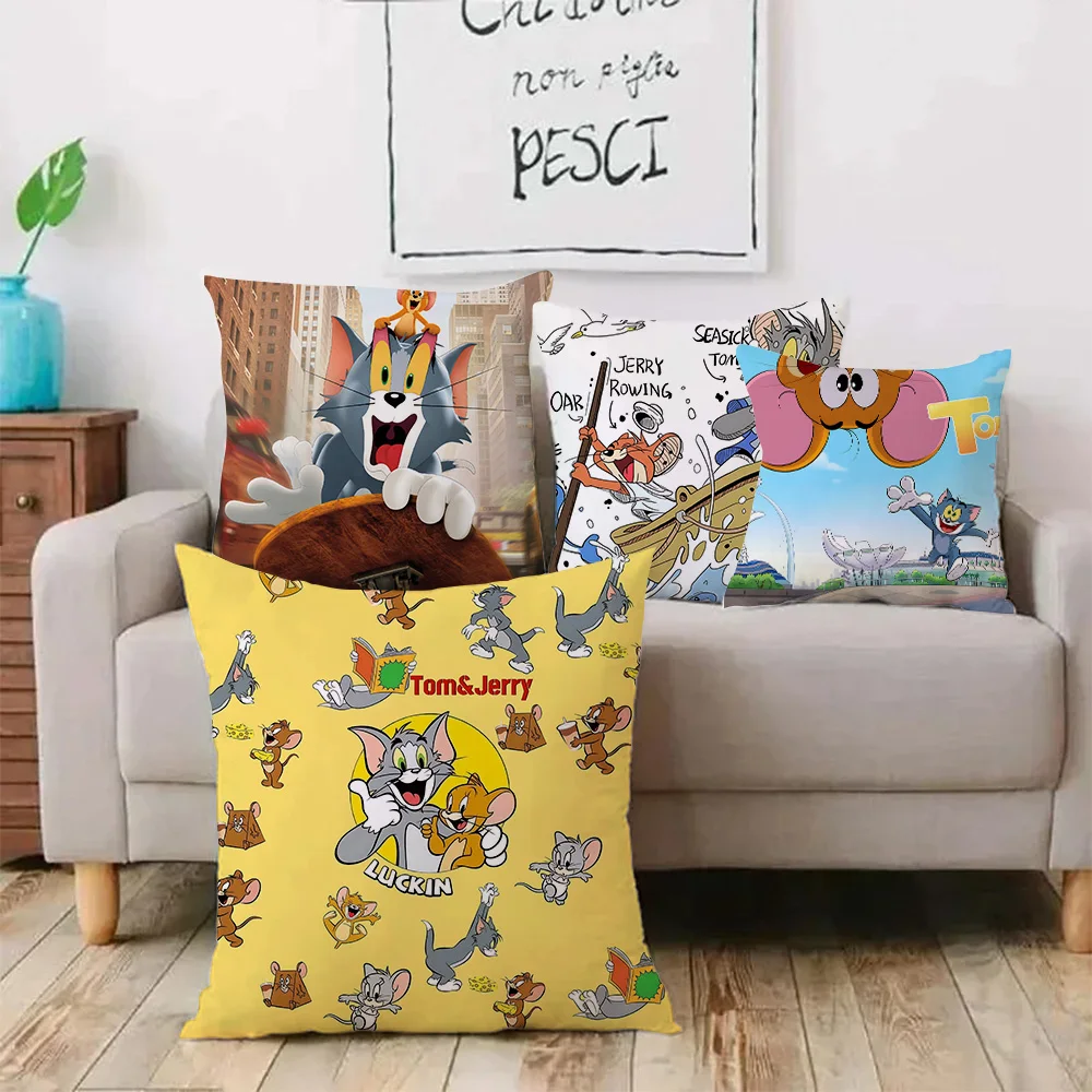 Pillow Covers Cartoons Anime T-Toms J-Jerrys Cartoon Sofa Decorative Home Double-sided Printing Short Plush Cute Cushion Cover