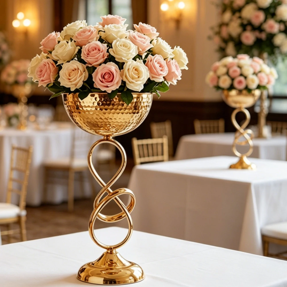 6/10pcs 50-70cm  New wedding decoration items - golden electroplated ironware round flower pots and vases for table decoration