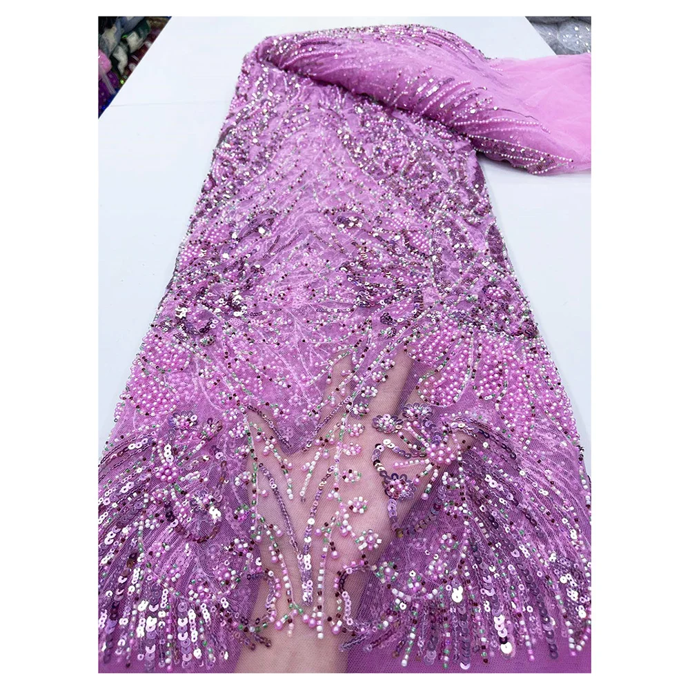 

Nigerian French Color Sequins Lace High Qualty Embroidery 2025 Class Groom Heavy Beaded Lace Fabrics 5 Yards for Wedding F4581