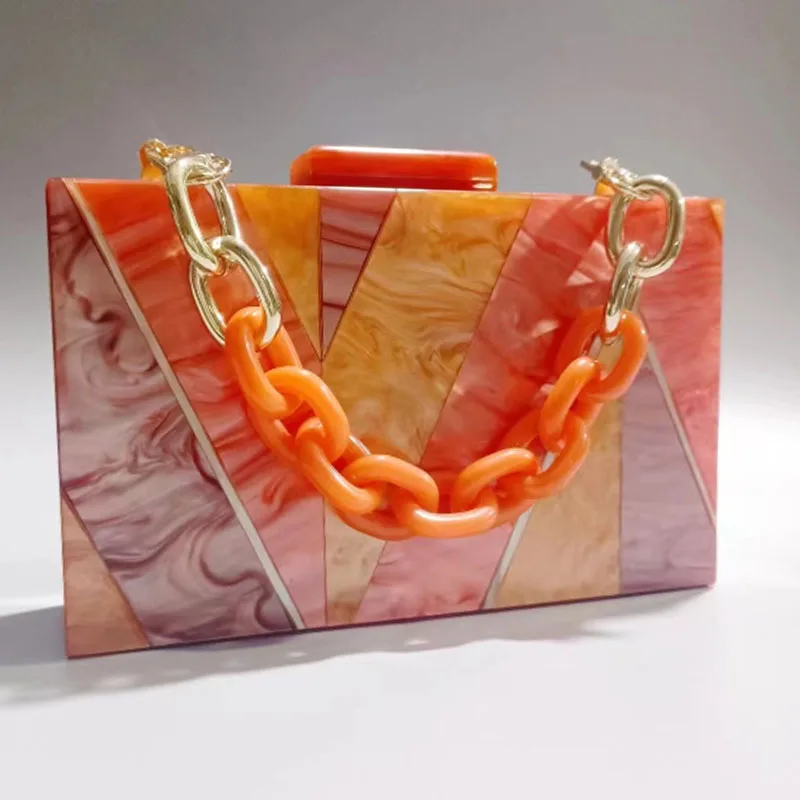 

Orange acrylic women bag fashion splicing evening bag single shoulder bag crossbody bag wedding handbag chain handbag