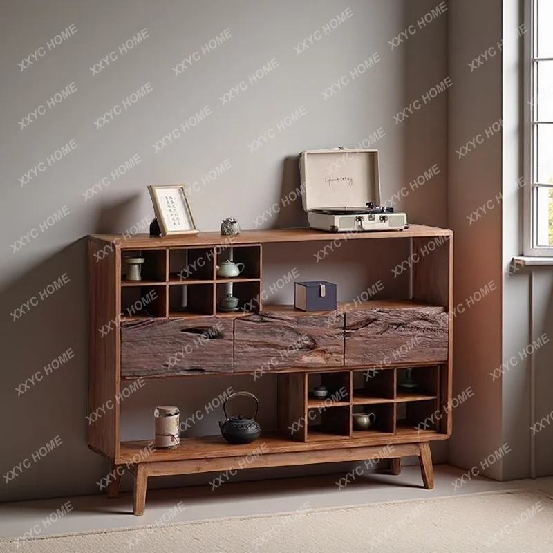 L wind dining side cabinet teacup holder retro solid wood storage display entrance