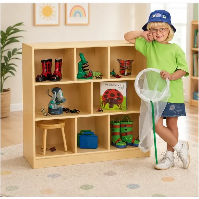 Wooden Locker for Kids Montessori Bookshelf Toy Storage Cabinet Preschool Kindergarten Furniture
