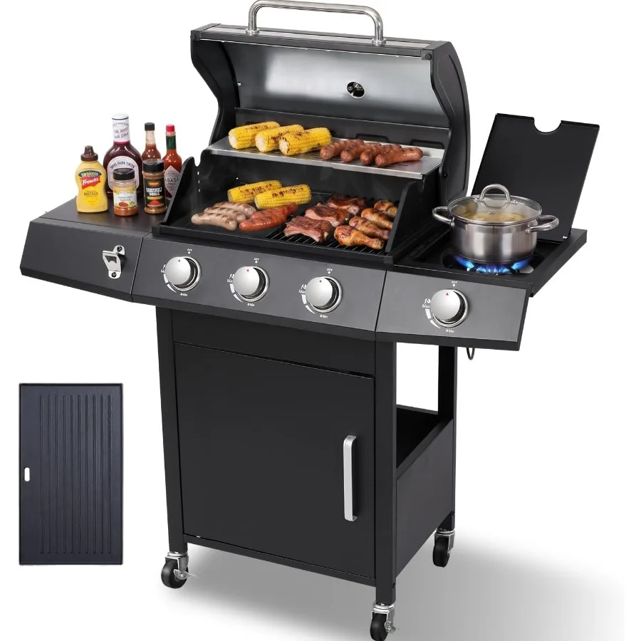 Propane Gas BBQ Grill with Side Burner, Black