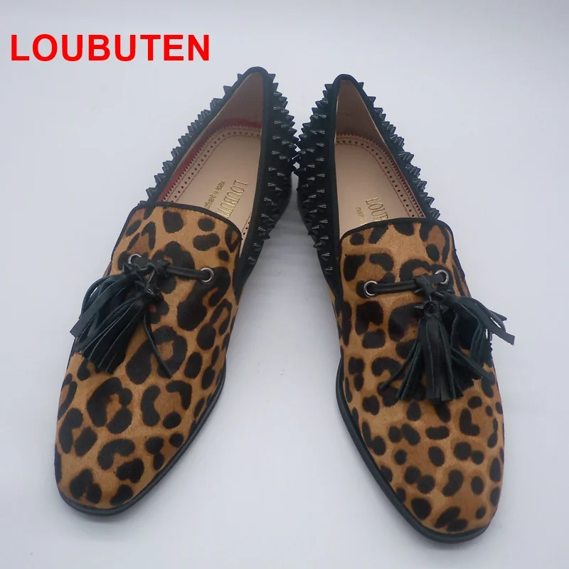 Classic Leopard Shoes Men Tassel Loafers Men Dress Shoes Slip On Mens Rivet Shoes Leather Casual Shoes