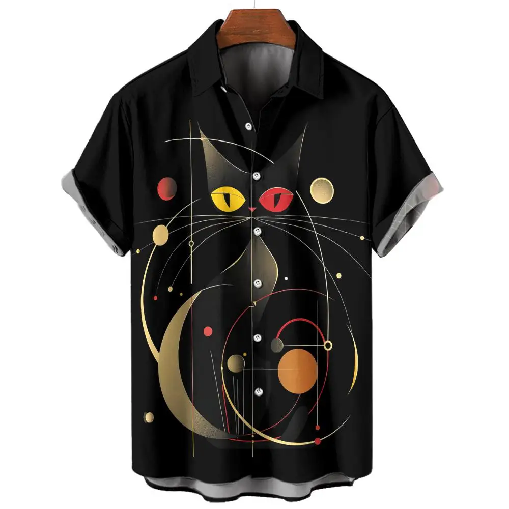 Camisas hawaianas clásicas para hombre, camisa de manga corta con estampado 3D de gato gráfico, Estilo Hawaiano, moda unisex básica, 2024