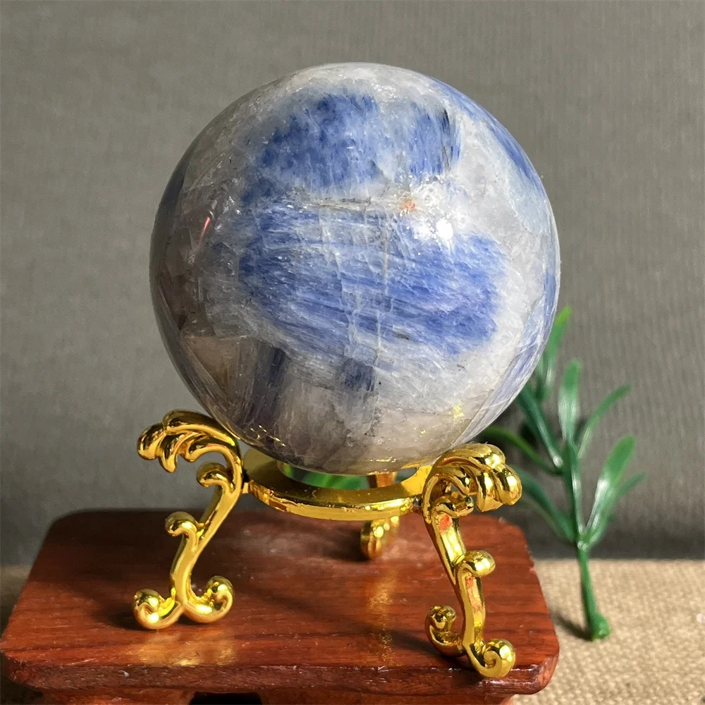 Crystal Natural Blue Kyanite Sphere Ball Mineral Stone Quartz Healing Specimen Reiki Aquarium Home Decoration+Stand