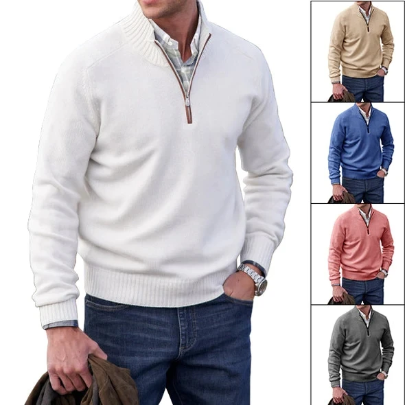 Men\'s Cashmere Zipper Basic Sweater Winter Men\'s Fleece Thicker Sweater Half Zipper Turtleneck Warm Pullover Quality Male Slim