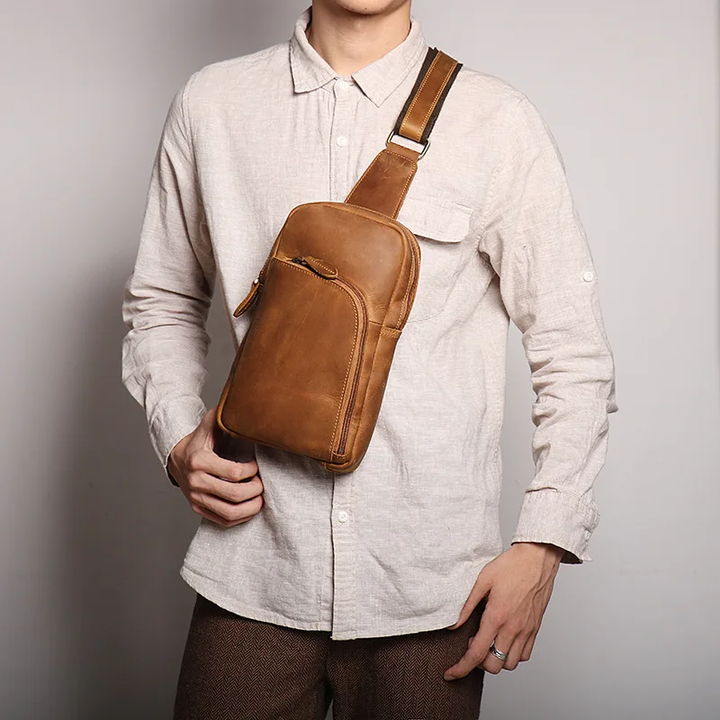

New leather men's and women's same retro breast bag Crazy Horse leather casual messenger large-capacity shoulder bag business co