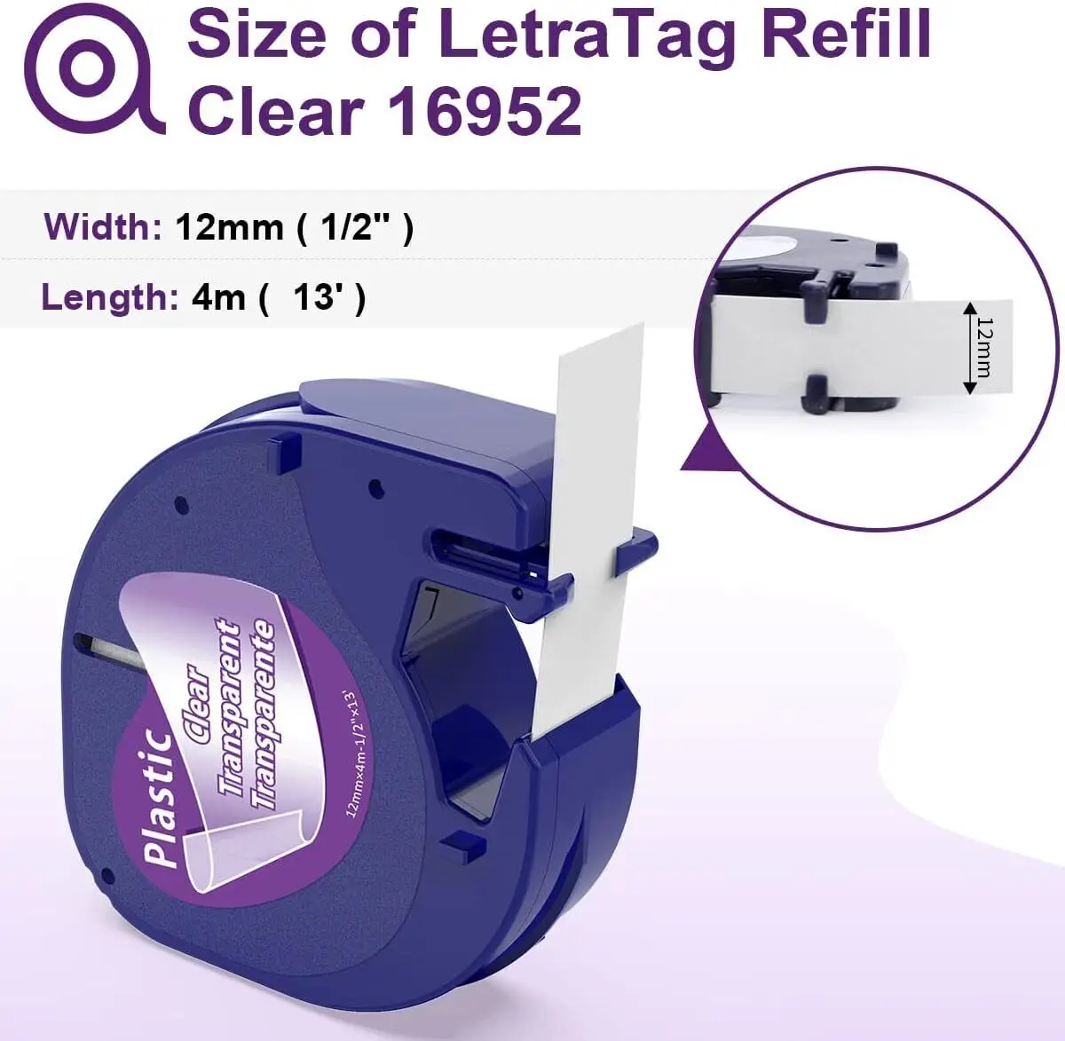 5/10PK Compatible Label for DYMO LetraTag Refills Black on Clear 12mm Pastic Tapes 16952 for DYMO LetraTag 100H LT-100T Plus