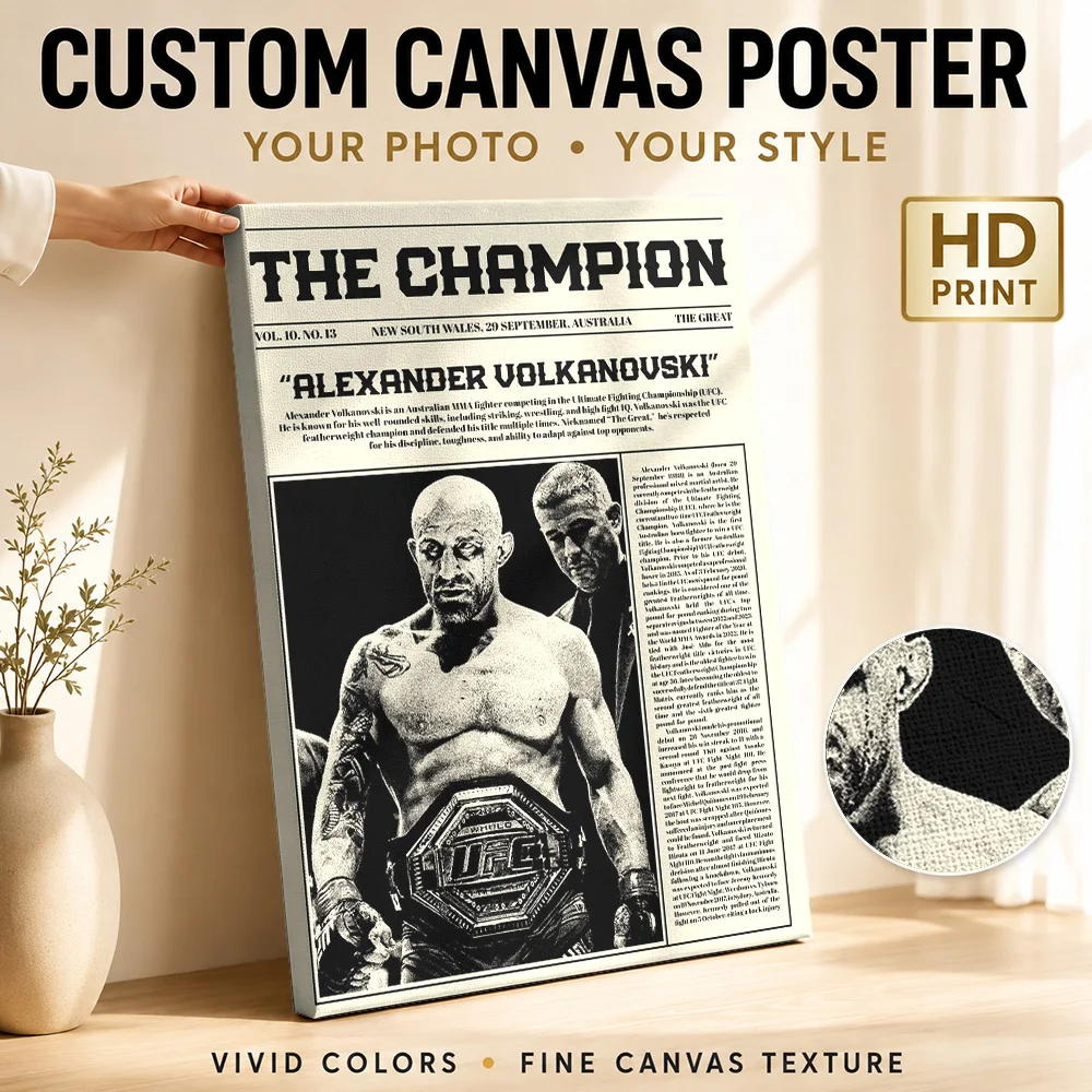 Póster Impreso en Lienzo de Alexander Volkanovski, Campeón de MMA, Retrato Deportivo Personalizado, Arte de Pared para Decoración de Sala de Juegos, Listo para Colgar