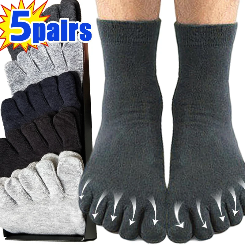 

5pairs Five-finger Socks Comfortable Business Men's Toe Socks Cotton Sports Running Crew Breathable Sweat Deodorant Sock Male