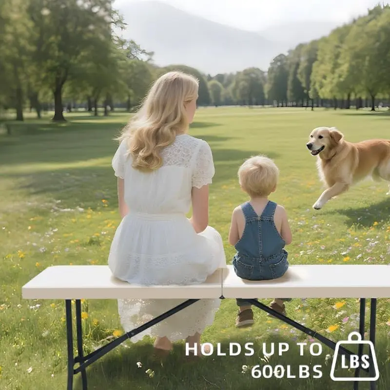 Folding Table 6 Foot - Heavy Duty 600LBS Capacity, Sturdy & Foldable Design with Safety Lock - Portable Tables Folding