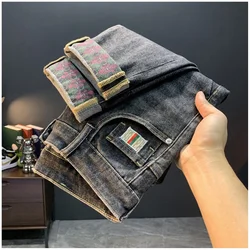 2024 New Fashion Jeans Men's Printed Design Street All-Match Casual Soft Stretch Quality Men's Clothing Skinny Trousers