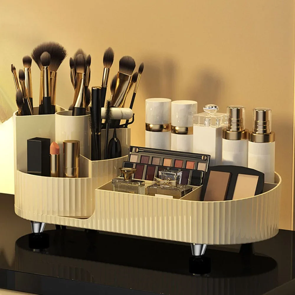 Makeup Organizer with Swivel Base and Lipstick and Skincare Compartments Makeup Brush Storage and Categorization