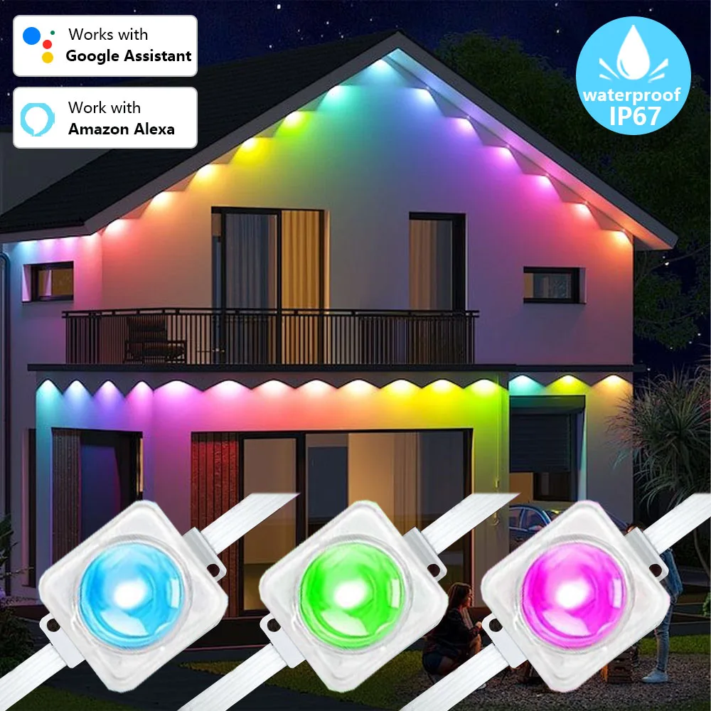 100FT 60 LEDs Permanent Outdoor Lights Smart RGBIC Eaves LED Lights Festival Flashing Lighting Fairy String Holiday Lighting