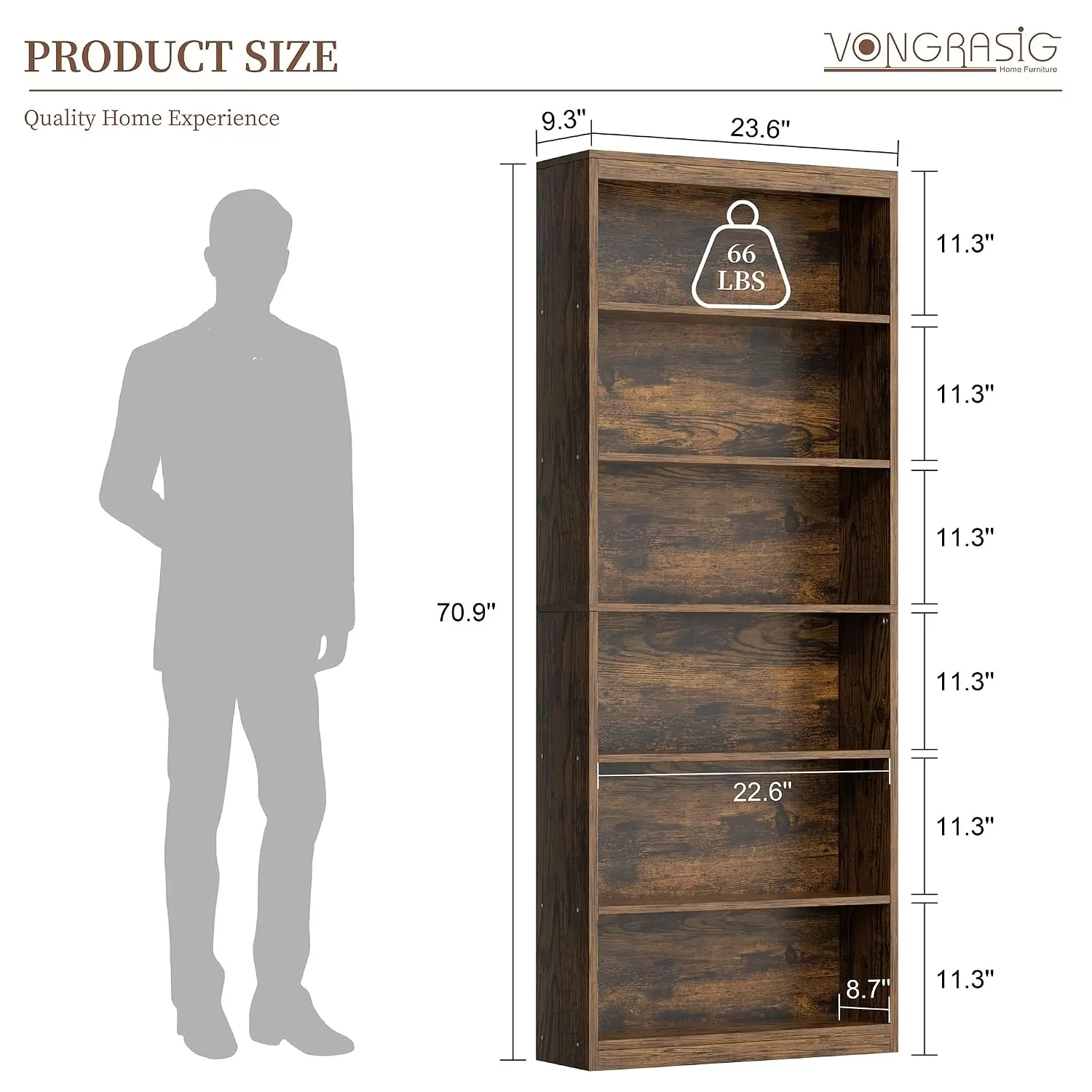 6-Tier Open Bookshelf Modern Wood Bookcase 71