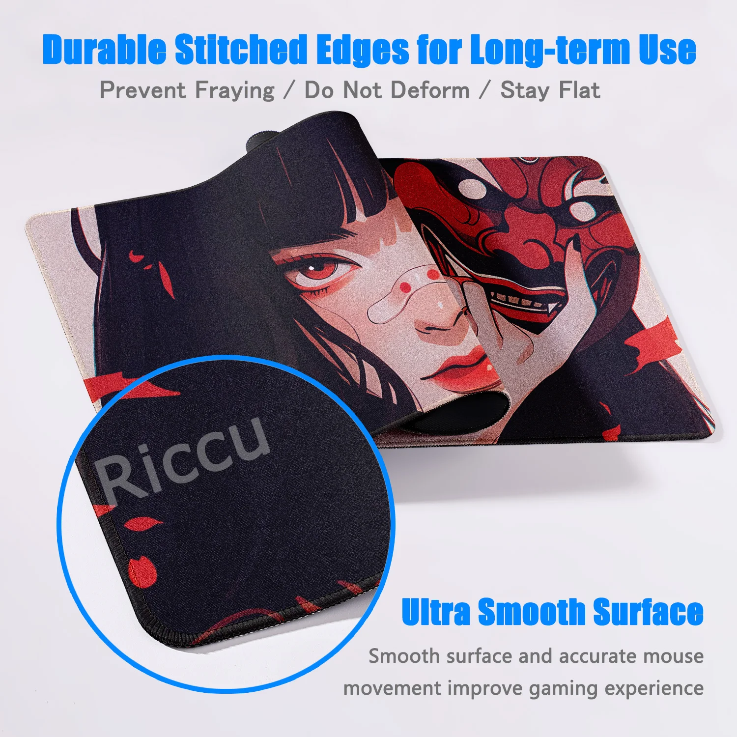Anime Mask Girl Gaming Mousepad Gamer Professional Keyboard Desk Mats Oni Devil Lock Edge Mouse Pad XXL HD Print Non-slip Carpet