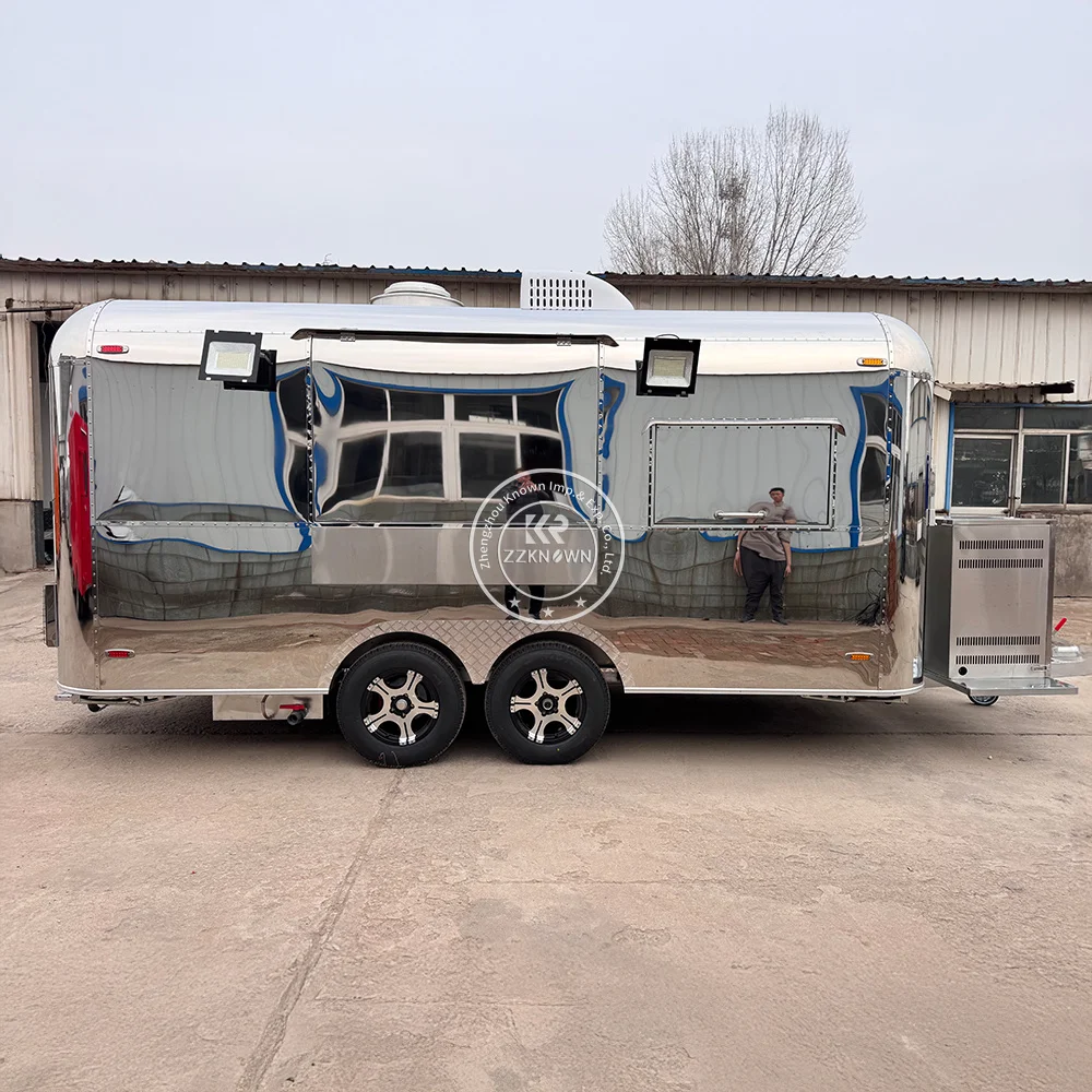 

Stainless Steel Ice Cream Coffee Cart Mobile Catering Trailer Hamburger Food Truck With Fully Kitchen Equipments