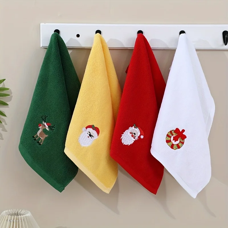 Random color 2pcs Christmas-themed bathroom towel with embroidered Christmas pattern absorbing water function