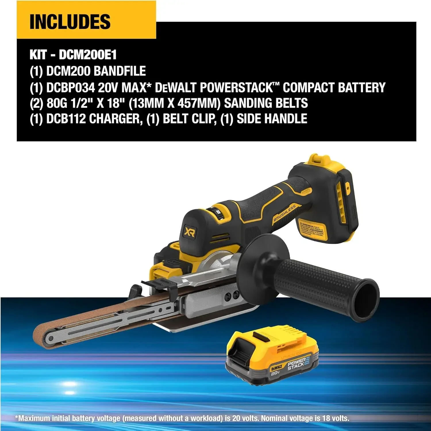 DEWALT 20V MAX XTREME Cordless Bandfile Power Tool Belt Sander Kit with Battery and Charger Included (DCM200E1)