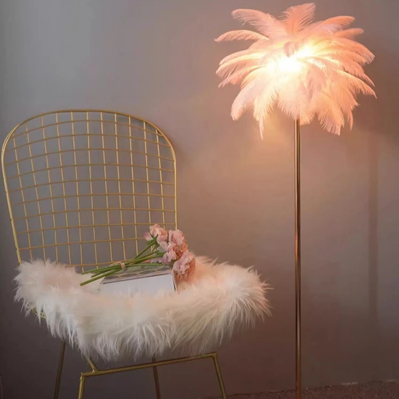 2026 New Nordic Feather Floor Lamp Light Luxury Internet Celebrity Ostrich Ins Live Broadcast Room Decoration Atmosphere