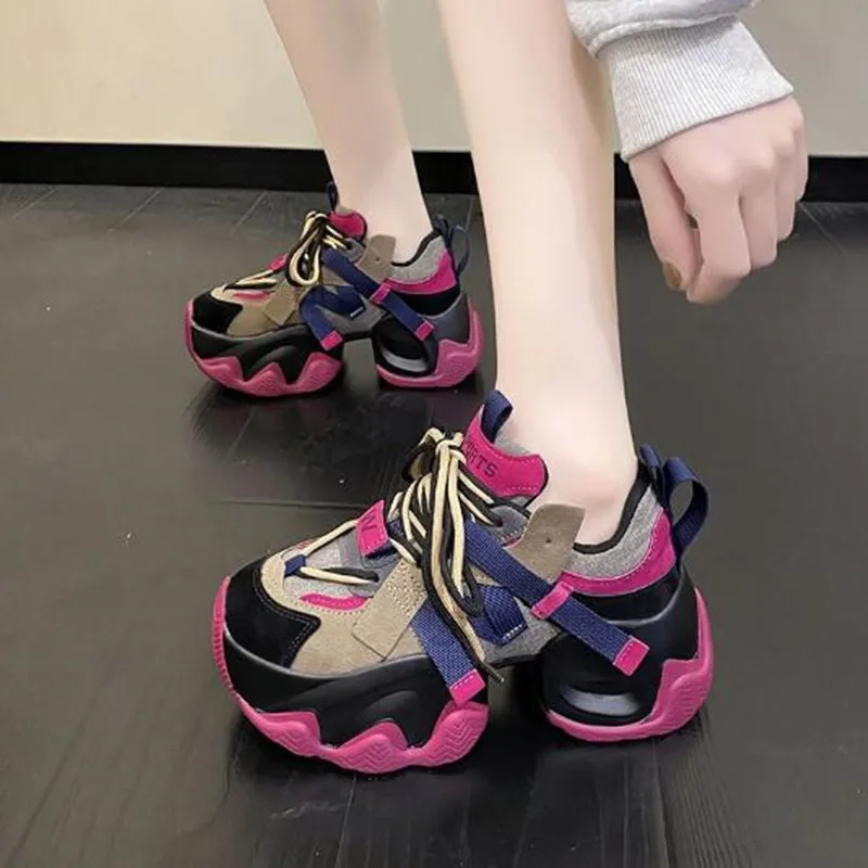 Autumn Women\'s Sneakers New Breathable High Platform Shoes Woman Ladies Vulcanize Casual 7.5CM Chunky Sneakers Zapatillas Mujer