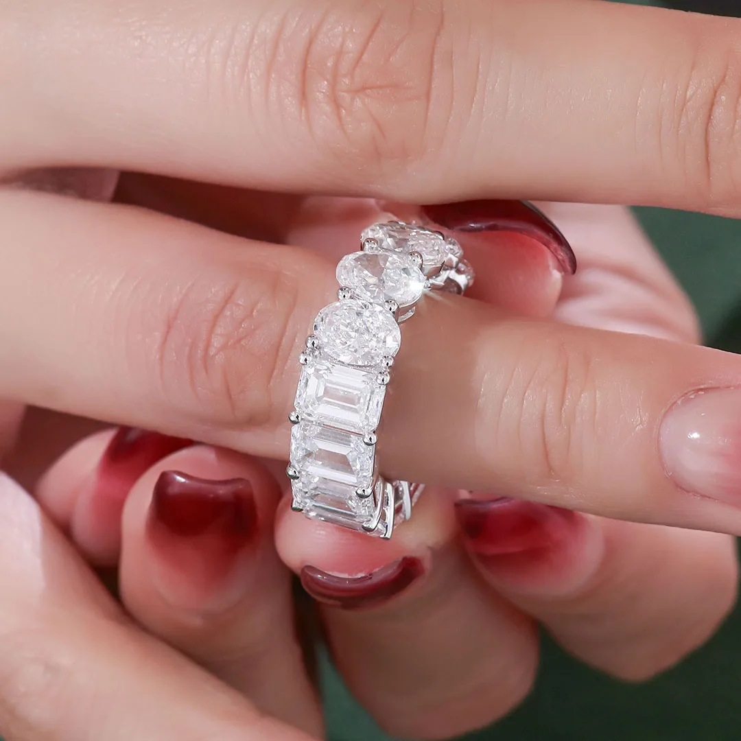 

Прованс 10K/14K/18K муассанит полная вечность кольца для женщин изумрудная огранка D цвет женское обручальное кольцо овальной огранки обещанные кольца