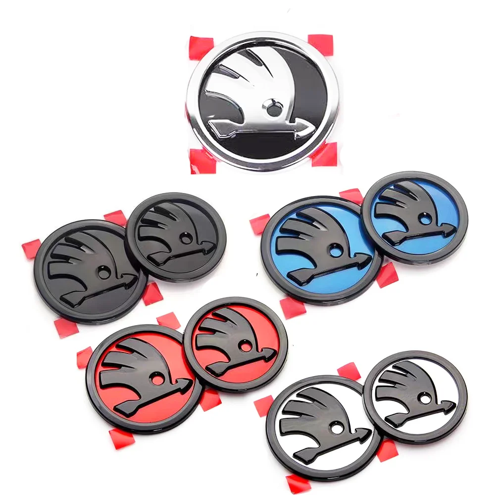 2 stücke 80mm 90mm 3d Auto Emblem Abzeichen Motorhaube vorne hinten Kofferraum Logo für Skoda Fabia 1 2 Octavia A7 Rs hervorragende schnelle Yeti