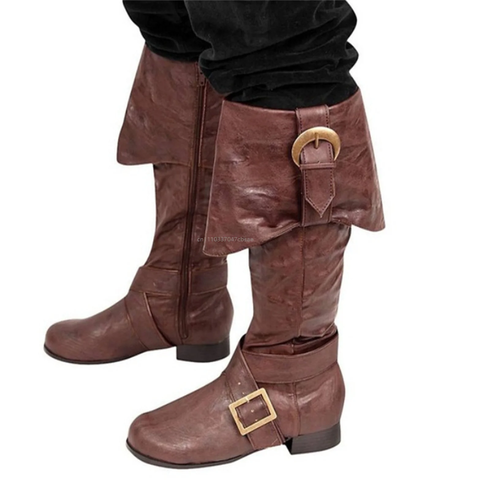 Retro Party High Heel Long Boot Renaissance Pirate Soldier Cosplay Boots Halloween Men Knight Fashion Buckle Footwear Shoes 2026 4