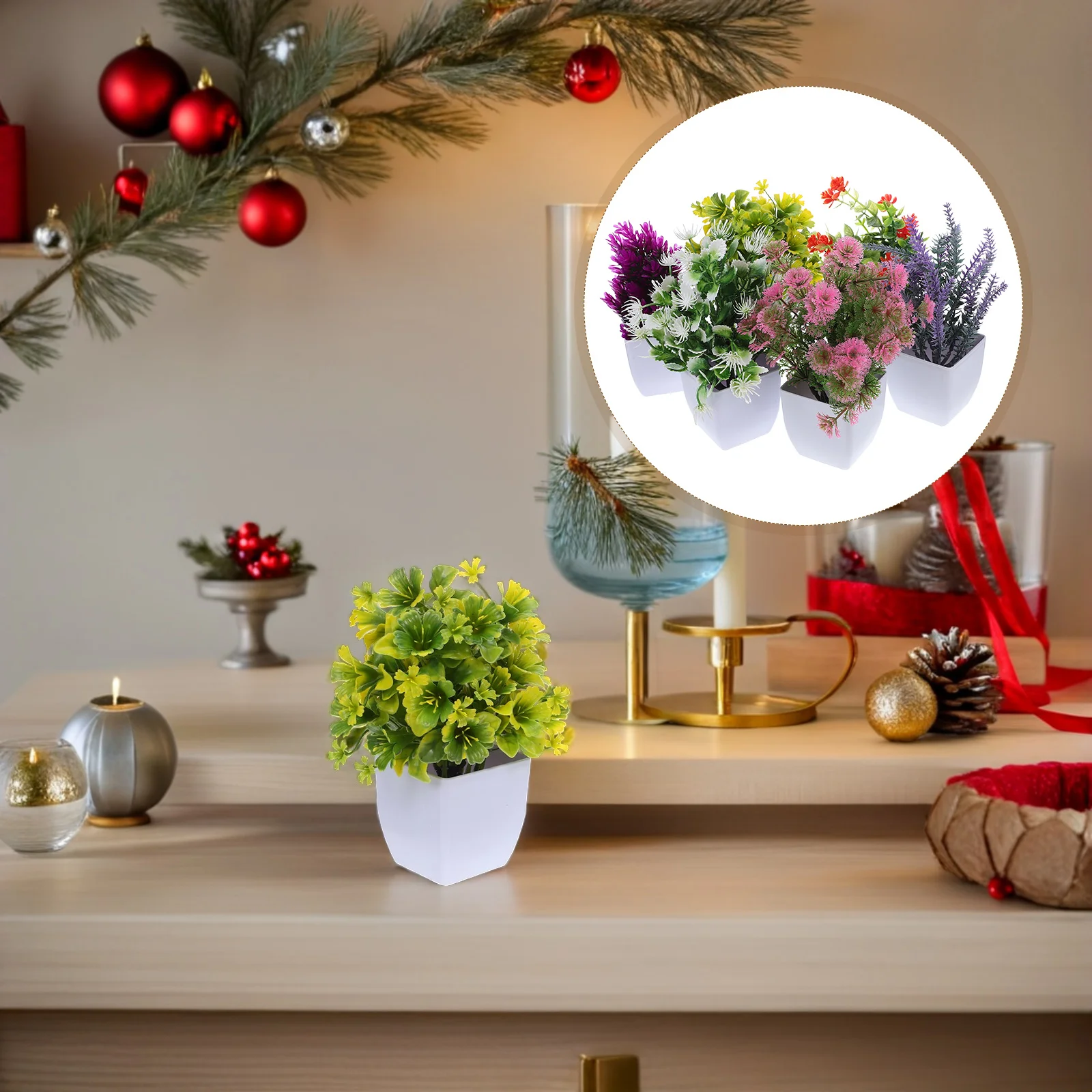 

6 Pcs Fake Plant Mini Simulation Potted Office Decor Abs Artificial Plants with Vase