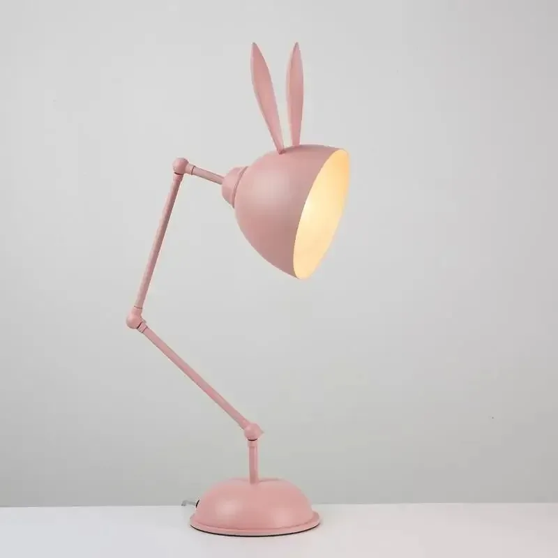 Nordic pink rabbit table lamp led folding arm desk lamp for Children's Room decor eye protection study bedside book reading lamp