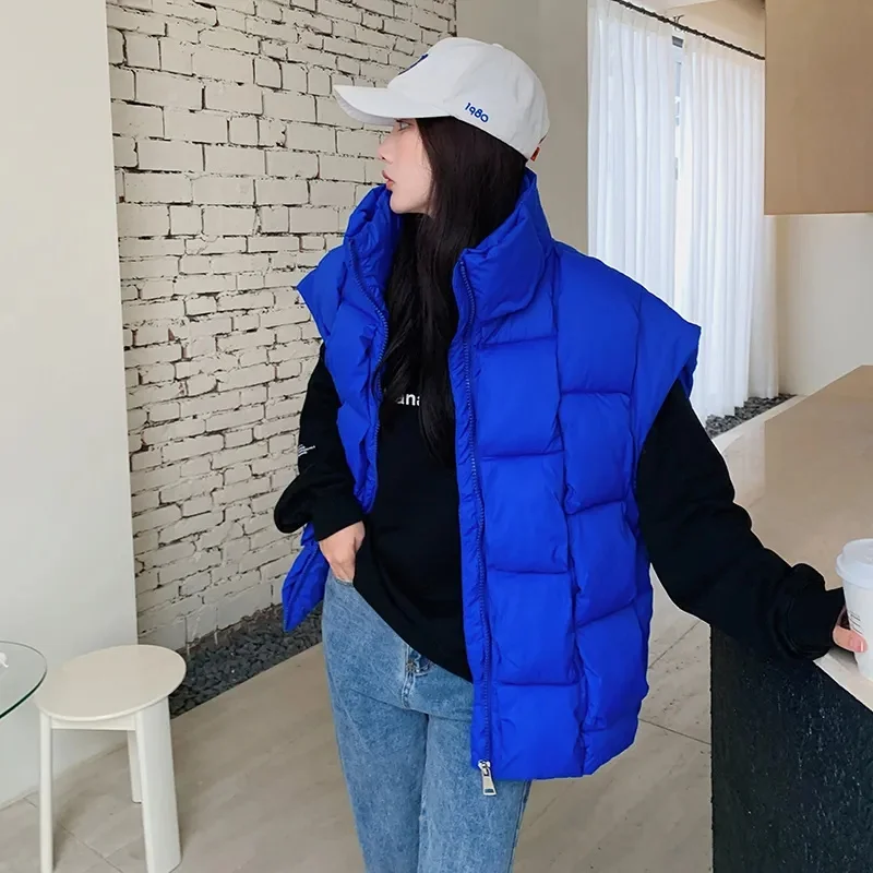 Autumn Winter Sleeveless Jackets Women 2023 New Korean Fashion Cotton Padded Down Vest Loose Warm Thick Zipper Waistcoat