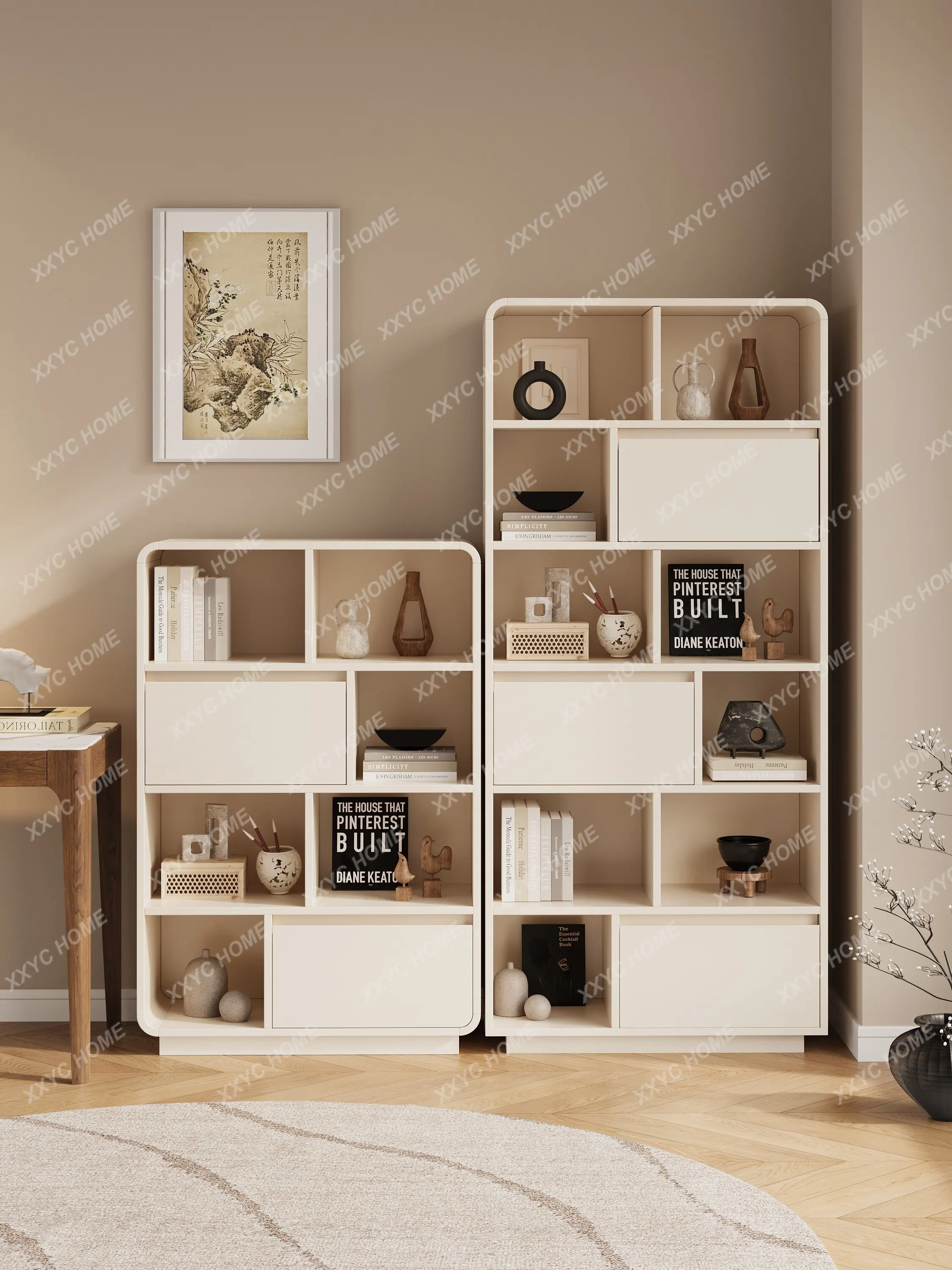Cream wind combination bookcase cabinet display cabinet new wall locker magazine cabinet vertical locker