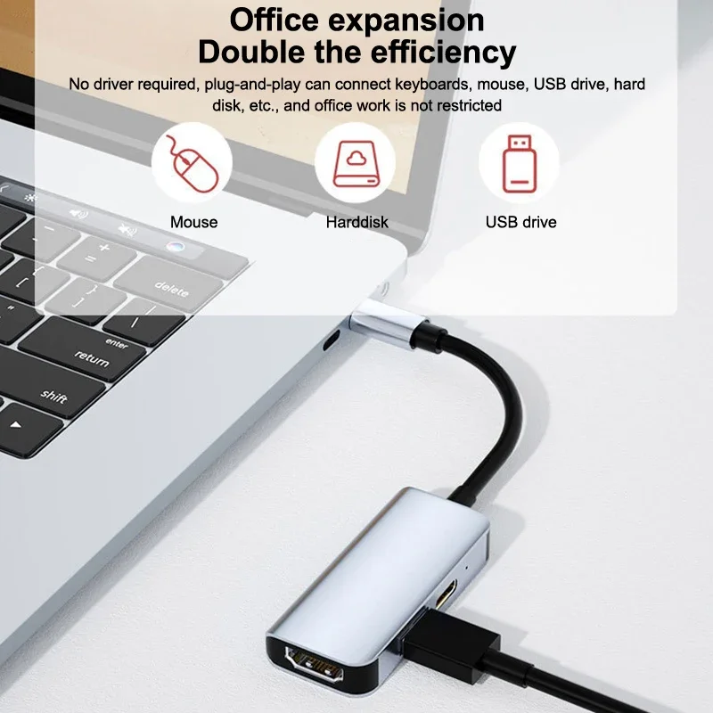 Docking Station 3In1USB HUB Multi Splitter 4KType C To -compatible USB3.0Docking Station Laptop Adapter For MacBook IPad Samsung