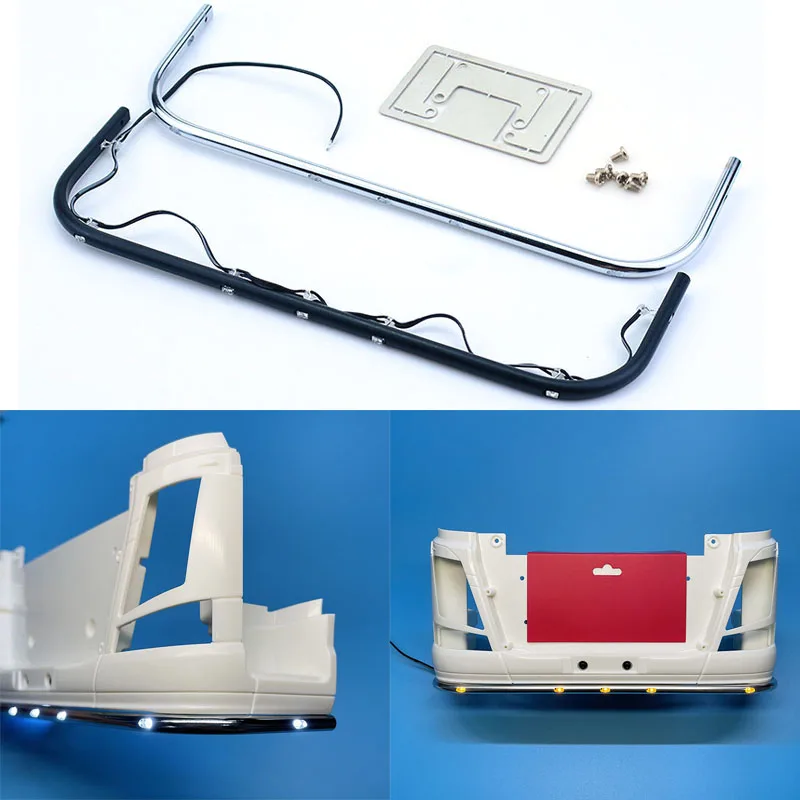 

1:14 Scale LED Metal Front Bumper Lighting Lamp for Tamiya RC Truck Tipper VOLVO FH16XL 750 4X2 56360 56375 Car DIY Toy