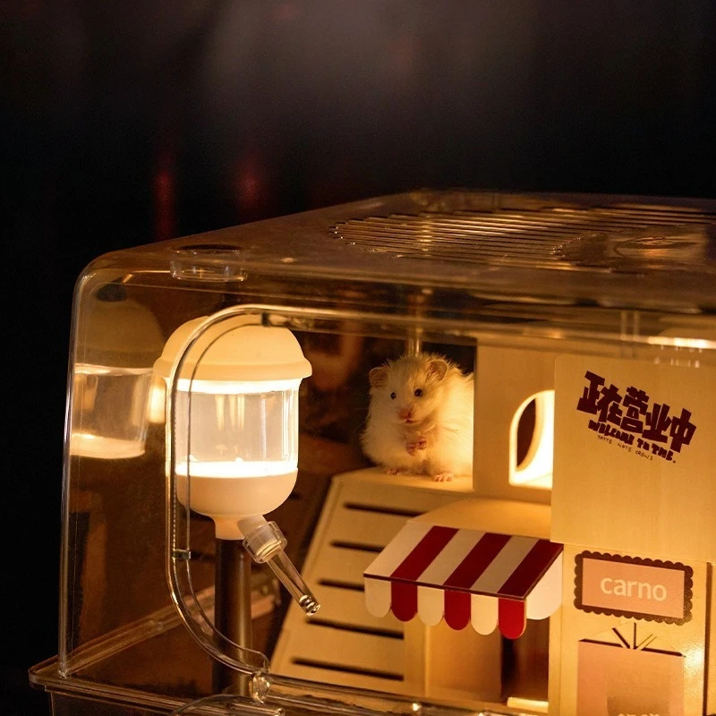 LED مصباح الشارع زجاجة ماء الهامستر مع فوهة كروية متوهجة تصميم مستقر مكافحة تلميح قاعدة ليلة المغذية ديكور الحيوانات الأليفة الصغيرة الموئل