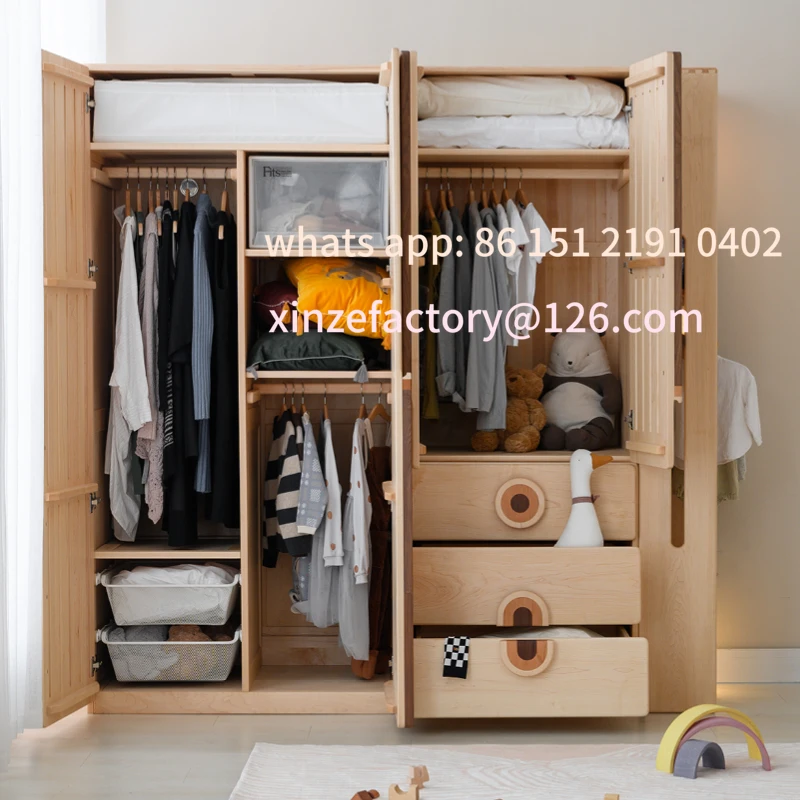 

Customizable 2I Wardrobe Full Solid Wood Capacity Children's Wardrobe Double Door Storage Whole Wall