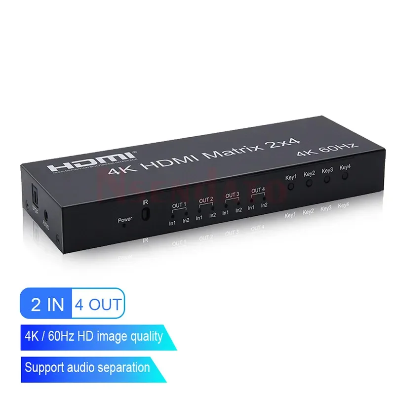 3D Video HDMI2.0 version 2 in 4 out matrix 4K60hz resolution HDMI Matrix 2X4 HDMI Switcher Splitter