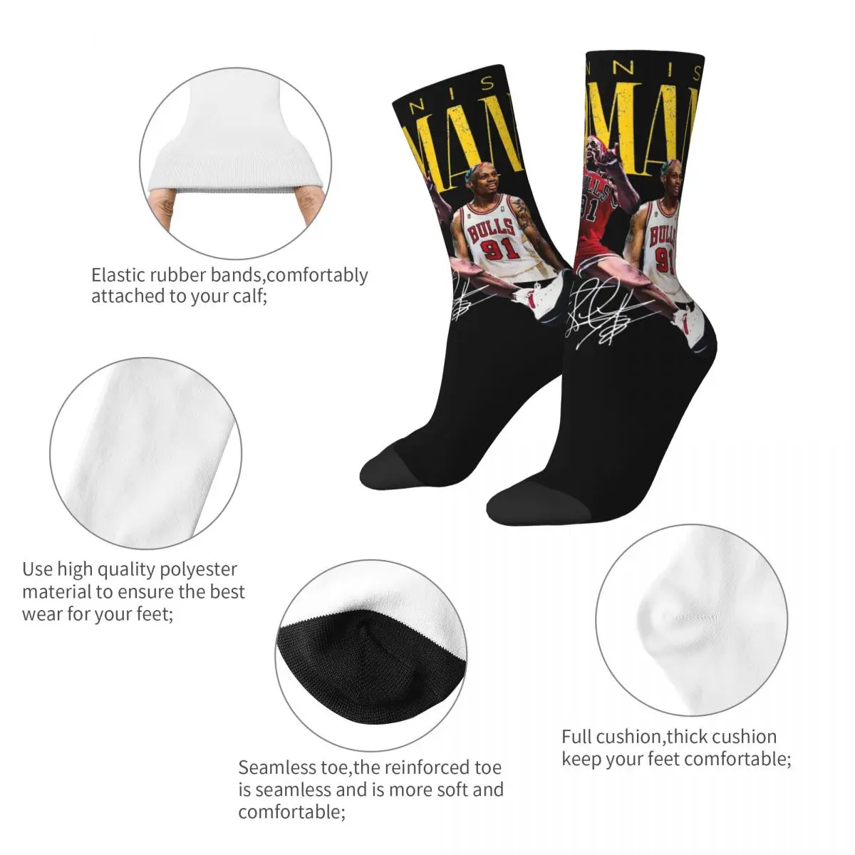 Crazy Design Dennis Rodman Skateboard Socks Polyester Long Socks for Women Men Breathable