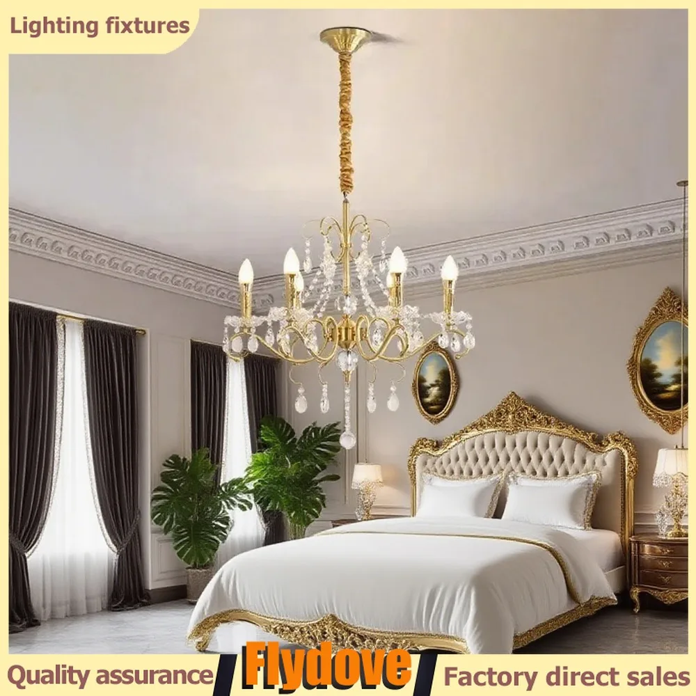 

French Countryside Style Brass Crystal Chandelier Creative Living Room Villa Dining Room Chandelier Home Decoration Candle Lamp