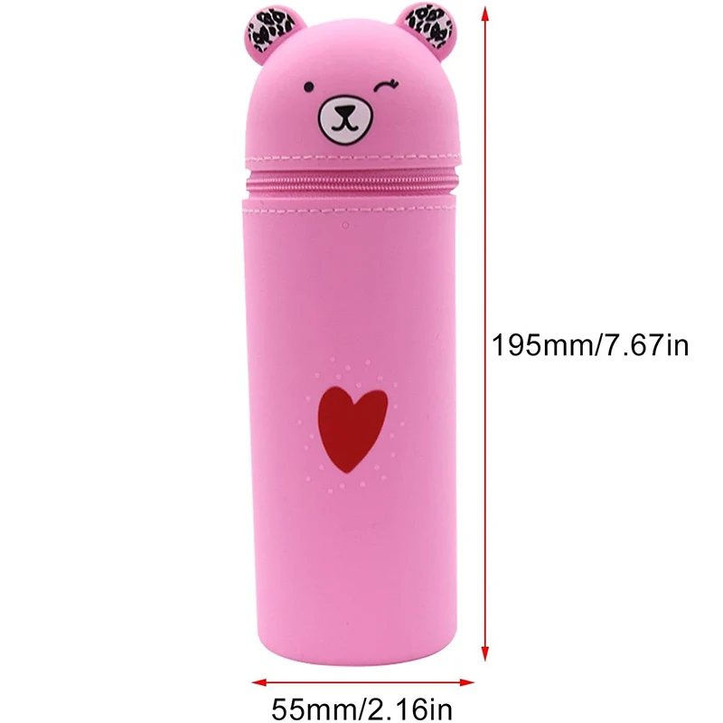 Cute Silicone Pencil Case Portable Cartoon Bear Stationery Storage Bag Pen Holder Container Large Capacity Desk Organizer