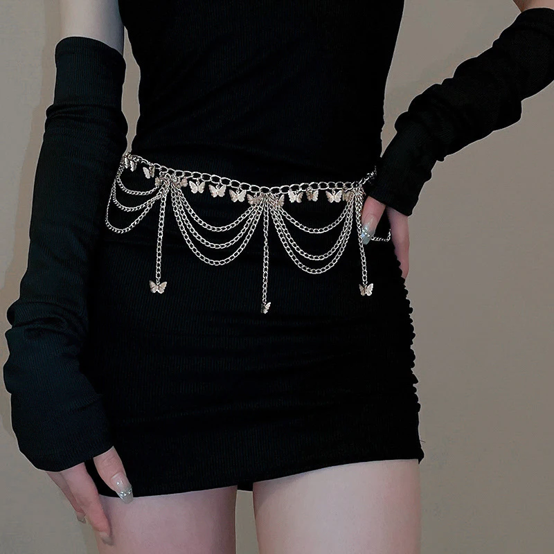 Women Waist Chains Jewelry Fashion Butterfly Belly Body Decoration Metal Multi-layer Pants Chain Summer Skirt Accessories