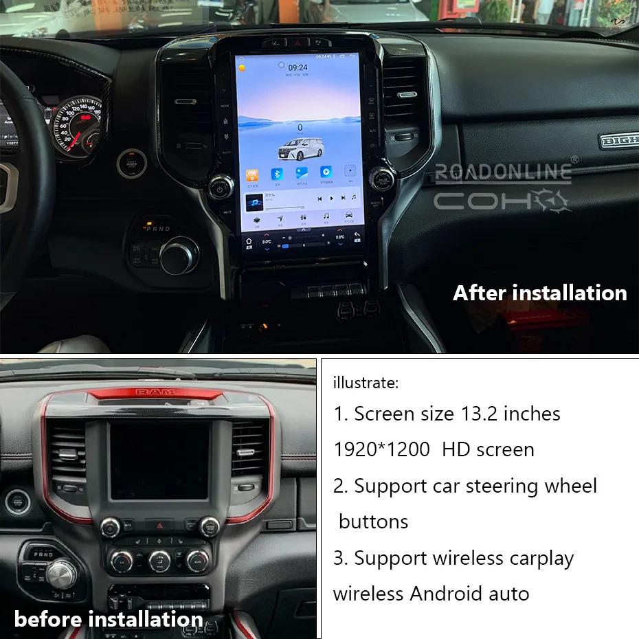 For Dodge Ram 2019-2021 1920*1200  Resolution UIS 7862S Octa-core 8+256gb Car Navigation CarPlay Car Radio Multimedia GPS MAP