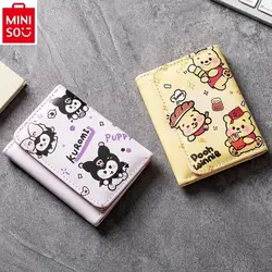 MINISO cartoon hello Kitty Winnie Bear print wallet foldable anti magnetic multifunctional storage fashionable women's card bag